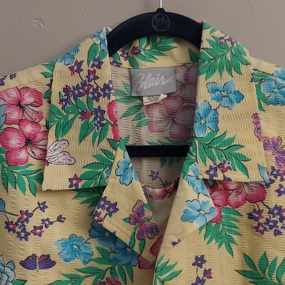 BLAIR Vintage 90's Button Down Faux Tank Floral Short Sleeve Top L Grandmacore - Picture 3 of 13